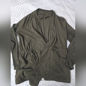 BlankNYC Suede Drape Cardigan Jacket Olive Green